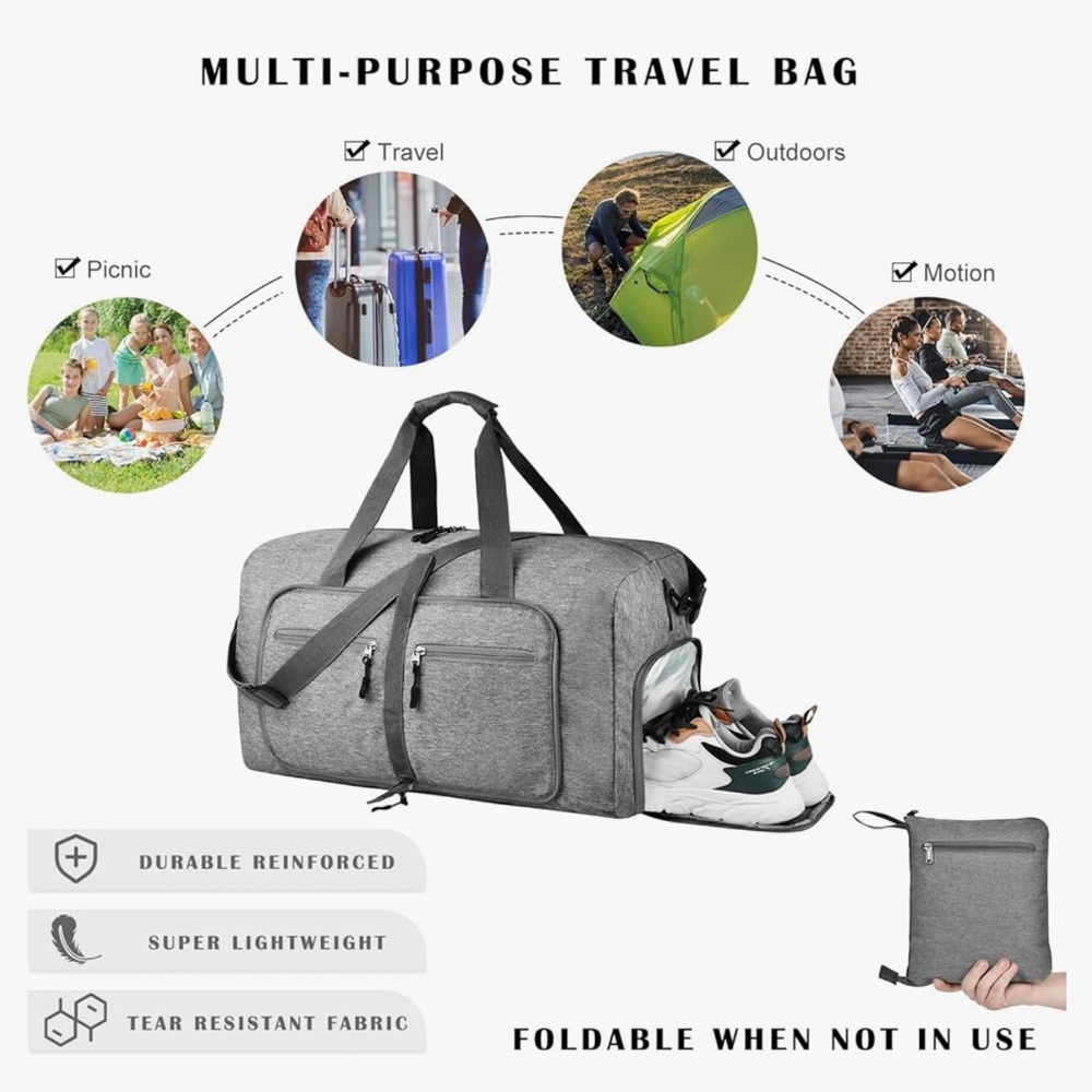 Foldable Duffel Bag with Shoes Compartment